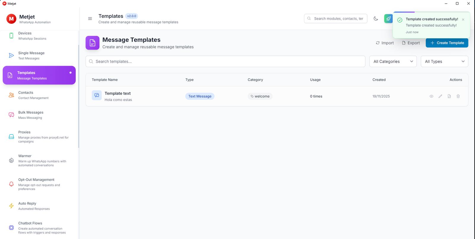 Message Templates Interface